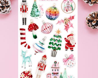 Pastel Christmas Decorations Stickers, Kitsch Christmas Decorations Sticker Sheet, Retro Pink Christmas, Festive Planner Stickers,
