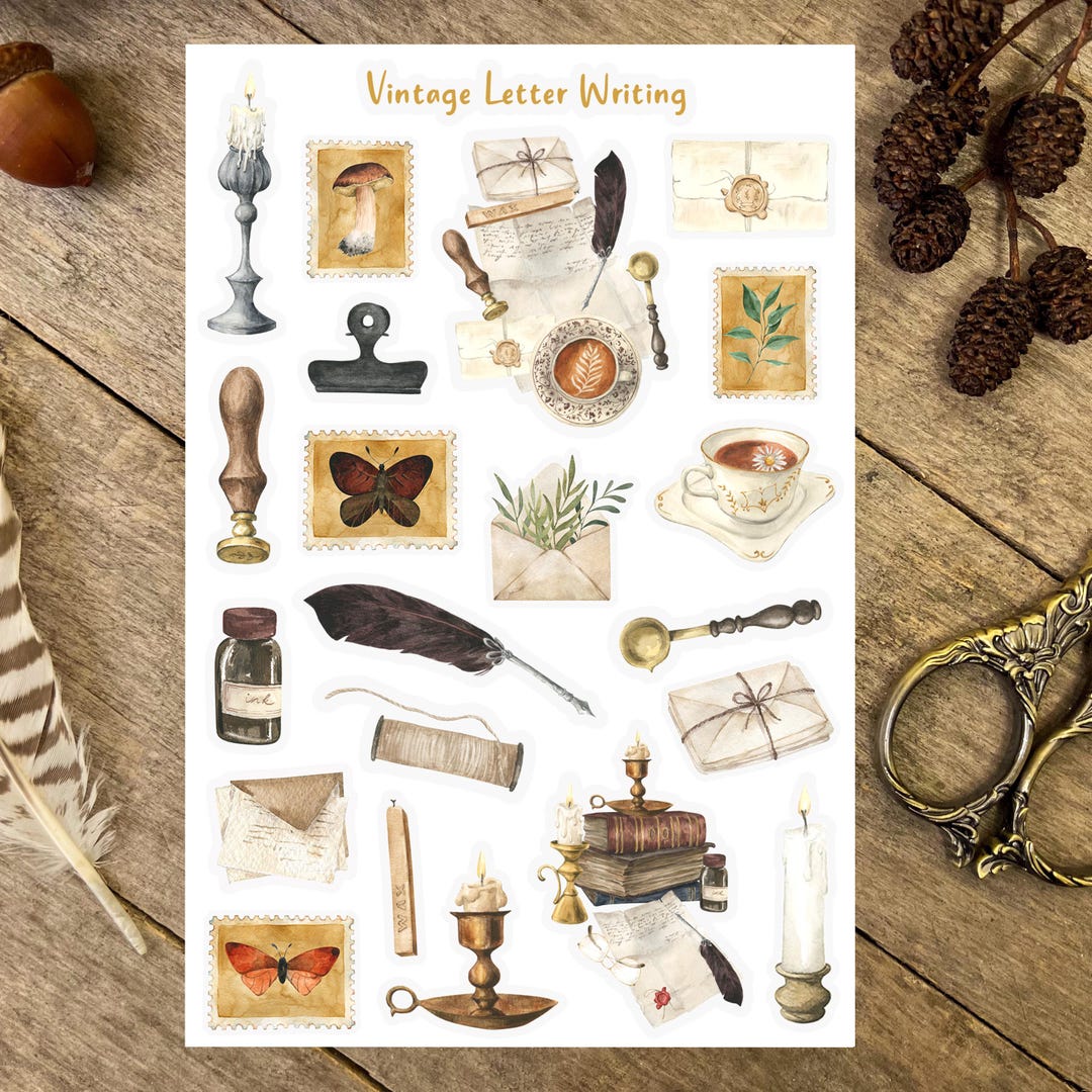 Vintage Letter Writing Sticker Sheet, Vintage Stationery Stickers ...