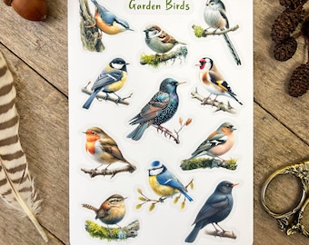Garden Birds Sticker Sheet, Stickers for Nature Journal, Bird Watching Log Book Stickers, Gift for Nature Lover, Gift for Wildlife Lover