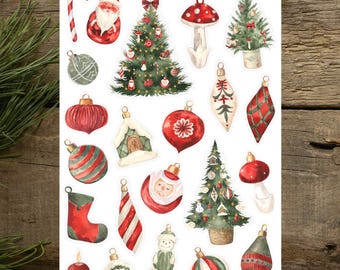 Christmas Decorations Sticker Sheet, Cute Festive Stickers, Christmas Themed Stickers, Christmas Tree Stickers, Christmas Baubles Stickers