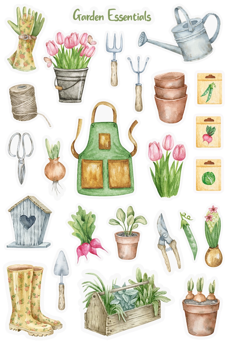 Gardening Sticker Sheet, Garden Planner Stickers, Spring Season Sticker Sheet, Spring Garden Sticker Sheet, Cottagecore Garden Stickers image 2