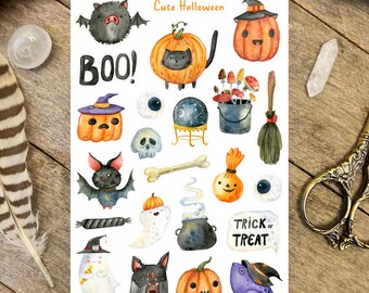 Cute Halloween Stickers Sticker Sheet, Autumn Planner Stickers, Mabon Samhain Stickers, Spooky Cute Stickers, Trick or Treat Planner Sticker