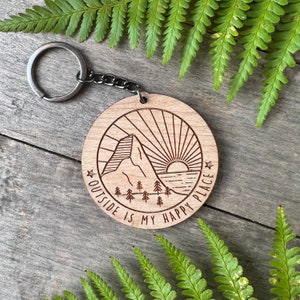 Wooden Keyring, Sustainable Engraved Wooden Keychain, Gift for Outdoorsy Person People, Hiking Gift, Nature Lover Gift