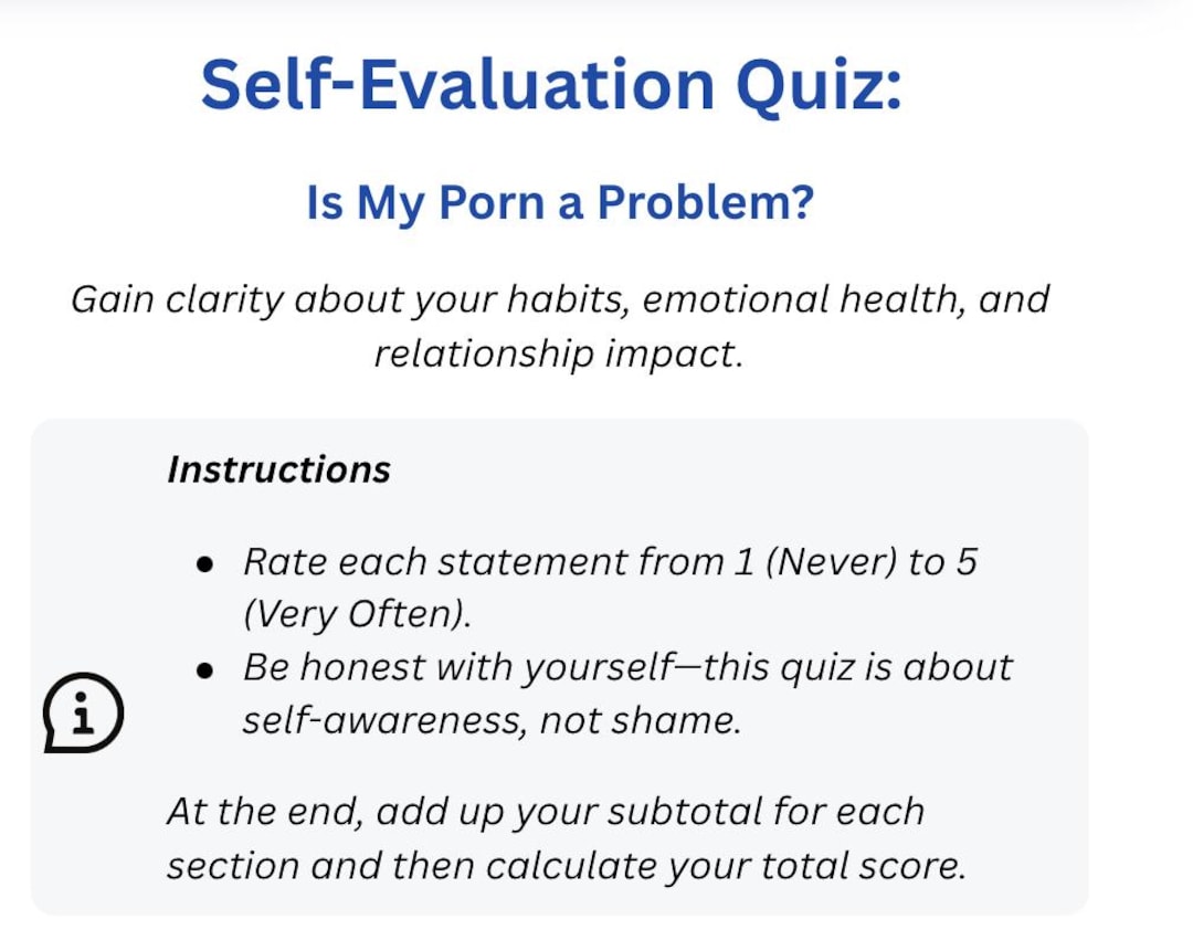 Porn Use Selfevaluation Quiz Printable Recovery Worksheet for