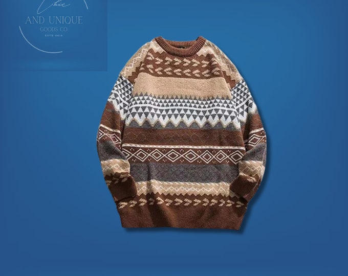 Knitted Pullover Sweater, Unisex Sweater, Brown Sweater, Oversized Winter Sweater, Classy Sweater, Vintage Y2K Sweater, Streetwear Sweater