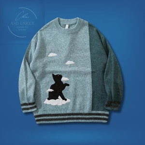 Black Cat Printed Sweatshirt, Embroidery Hip Hop Design, Retro Style, Unisex Wear, Christmas Ideas, Harajuku Japanese Design, Animal Lover