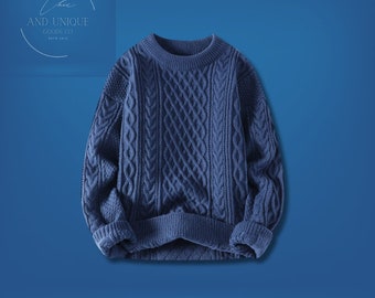 Pull chaud d’hiver à col rond, design tendance 2023, haut fait à la main, design rétro, cadeau de Noël confortable en laine chaude