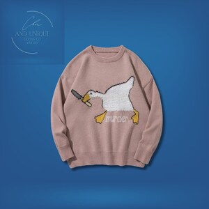 Knitted Murder Goose Sweater, Crewncek Sweater, Funny Unisex Streetwear, Cute Goose Design Sweater, Harajuku Sweater, Oversized Sweater