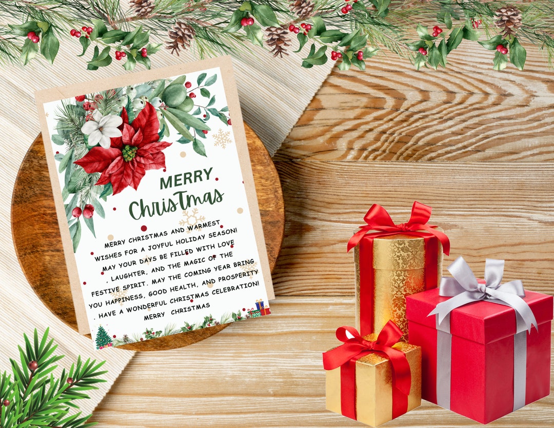 Beautiful Merry Christmas Tree Greeting Wish Card Printable Etsy