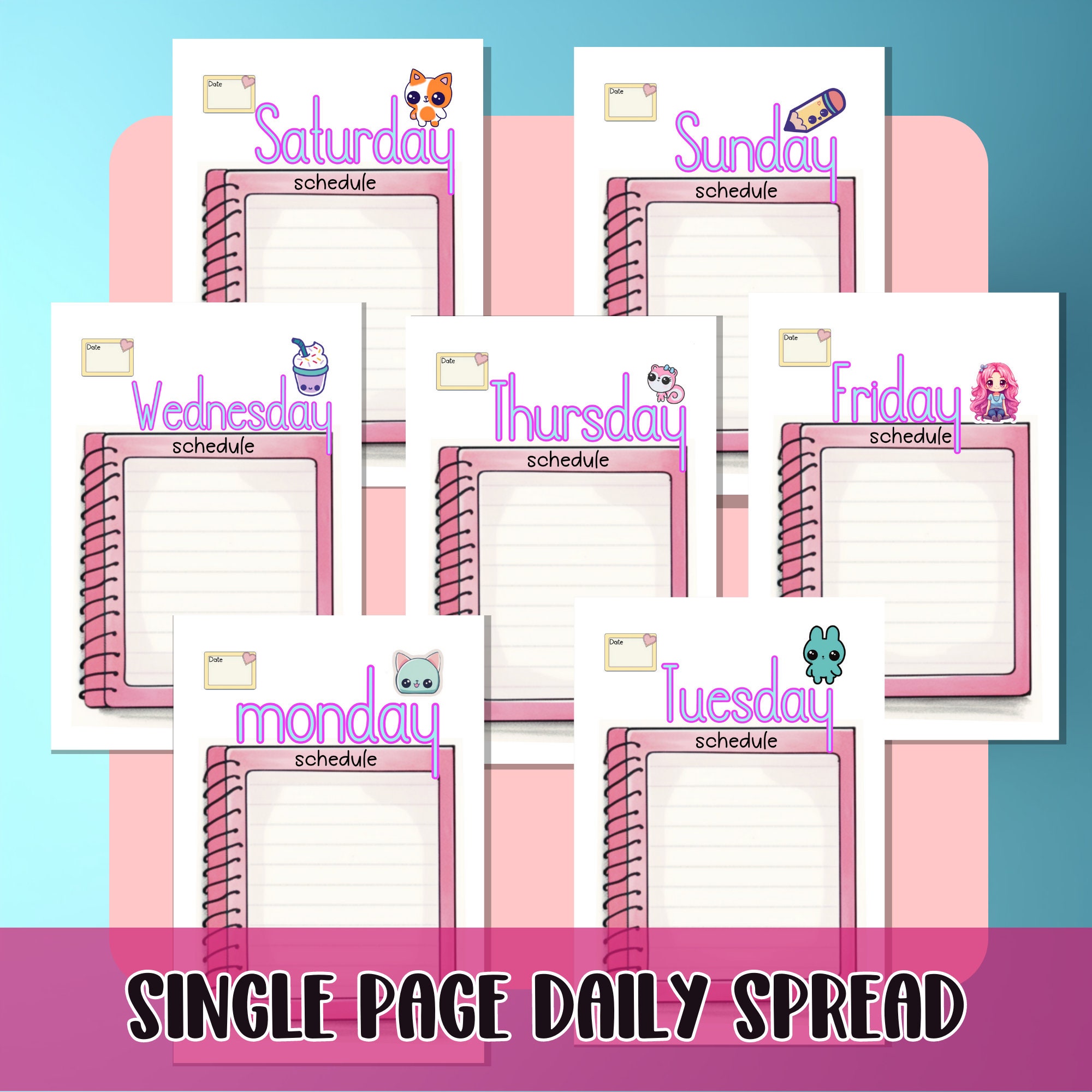 Kawaii Bullet Journal, Undated Printable Bullet Journal,cute Planner