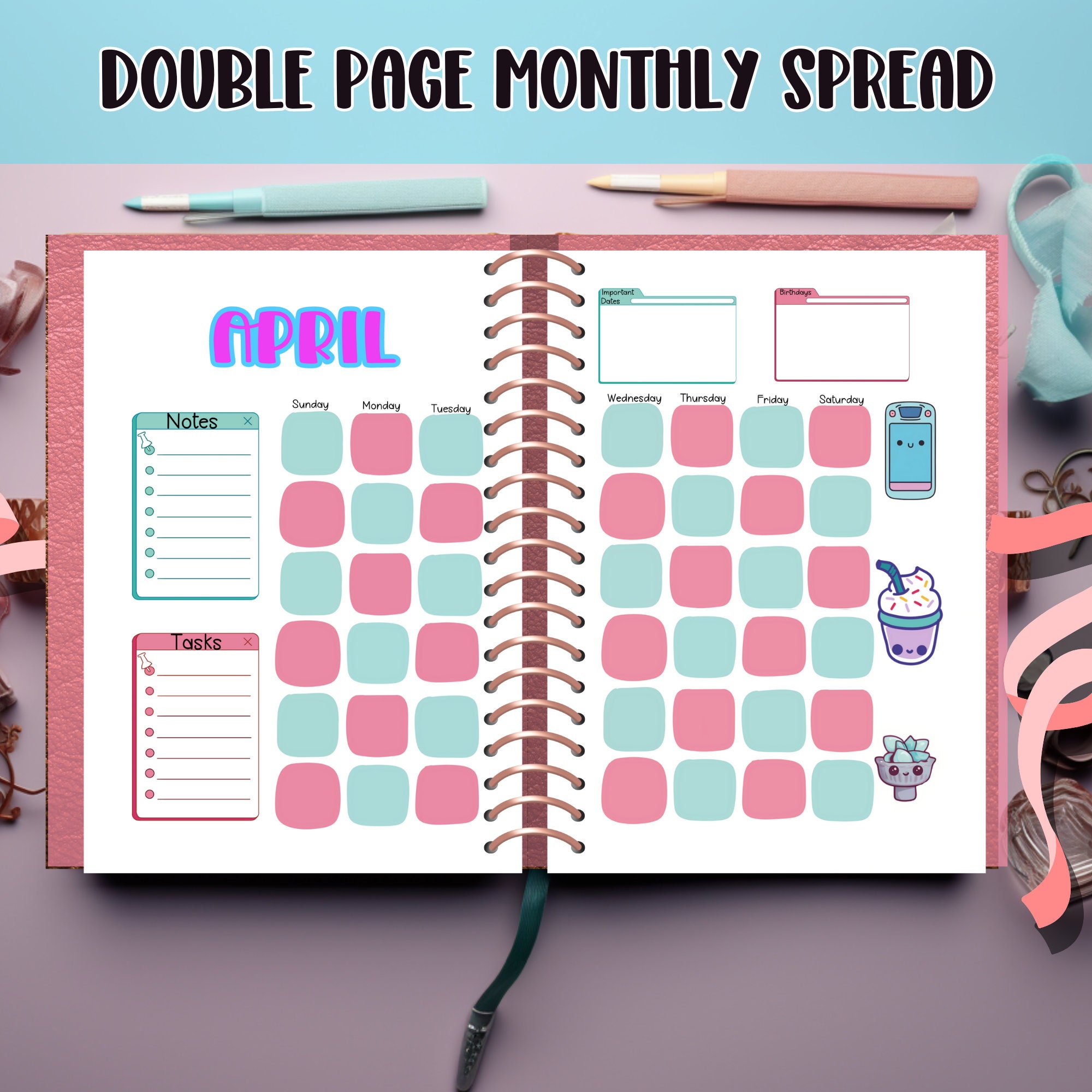 Kawaii Bullet Journal, Undated Printable Bullet Journal,cute Planner
