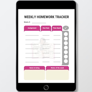 Homework Tracker for Kids |Homework Log Printable | Printable Homework Chart | Homework Template | Assignment Tracker | Homework Checklist