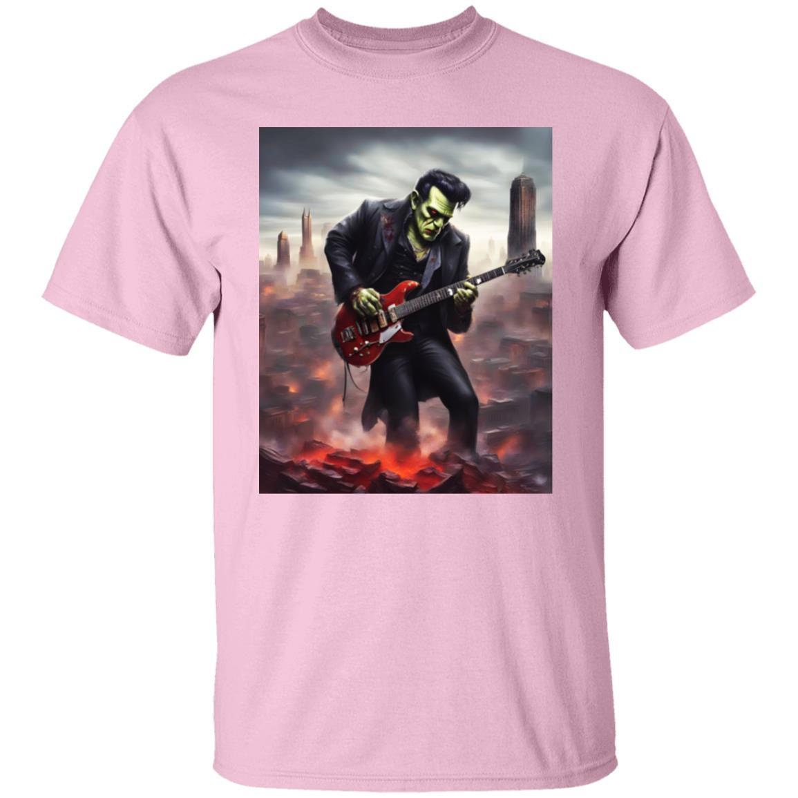 Discover Frankenstein Playing Guitar Elvis Cosplay Gothic Horror Vintage Retro Drawing T-Shirt 82