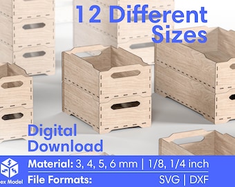 Laser Cut Stackable Storage Box Files, Laser Cut Box, Glowforge box DXF SVG