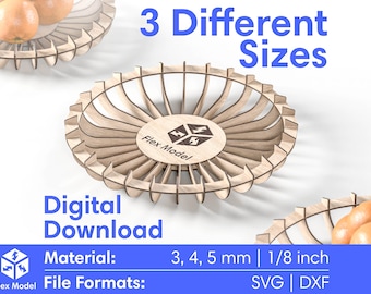 Obstschale Laser Cut Sperrholz SVG DXF 3 Größe 4 Materialstärken - Glowforge