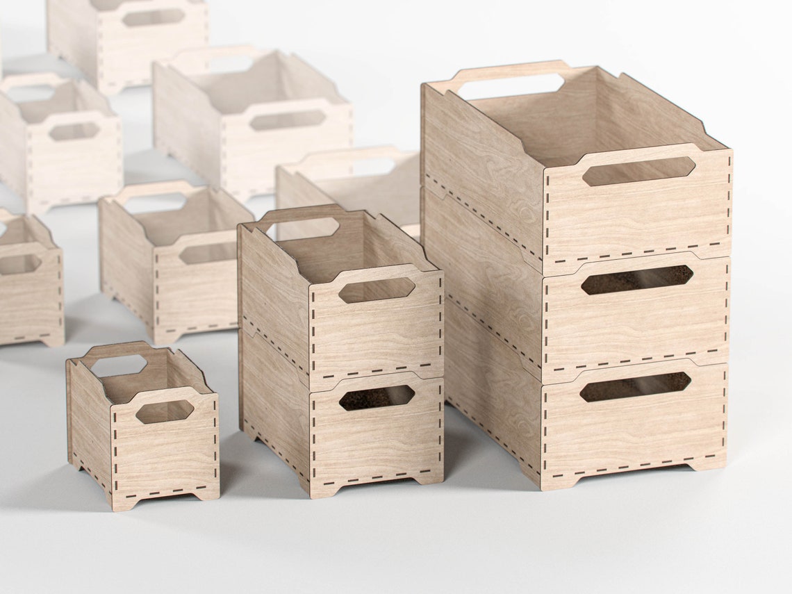 Laser Cut Stackable Storage Box Files: Glowforge SVG DXF (digital ...