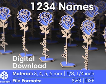 Layered Rose with Names Laser Cut File: SVG DXF Vector (Digital Download)