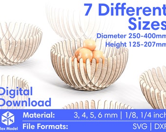 Fruit Bowl Laser Cut Plywood SVG DXF Decorative Dish Multiple Sizes Glowforge