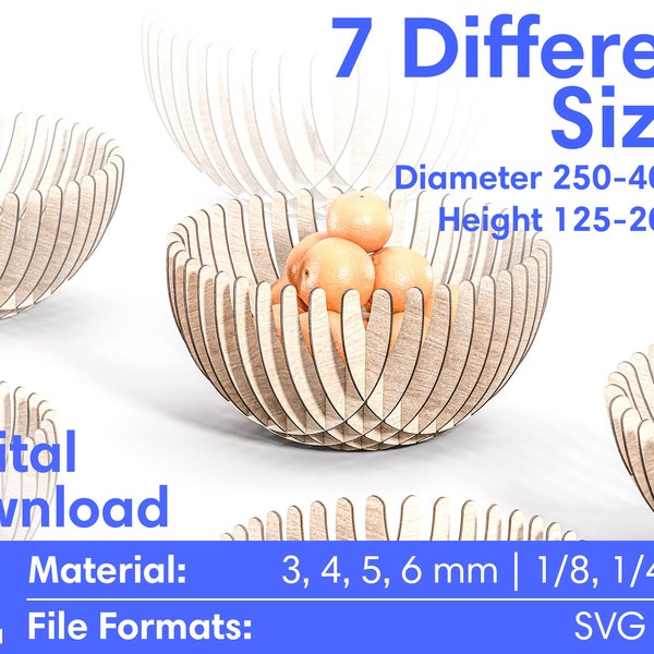 Fruit Bowl Laser Cut Plywood SVG DXF Decorative Dish Multiple Sizes Glowforge