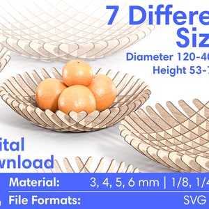 Fruit Bowl Laser Cut Plywood SVG DXF 7 Size 6 material thicknesses - Glowforge