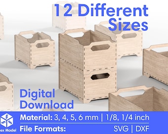 Laser Cut Stackable Storage Box Files: Glowforge SVG DXF (Digital Download)