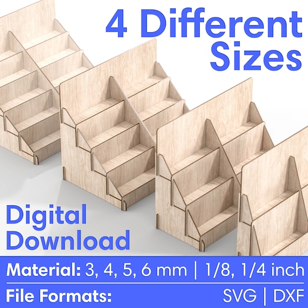 Display Stand 4 Different Sizes - Tiered Display Stand - Display Shelf - Laser Cut Files SVG DXF