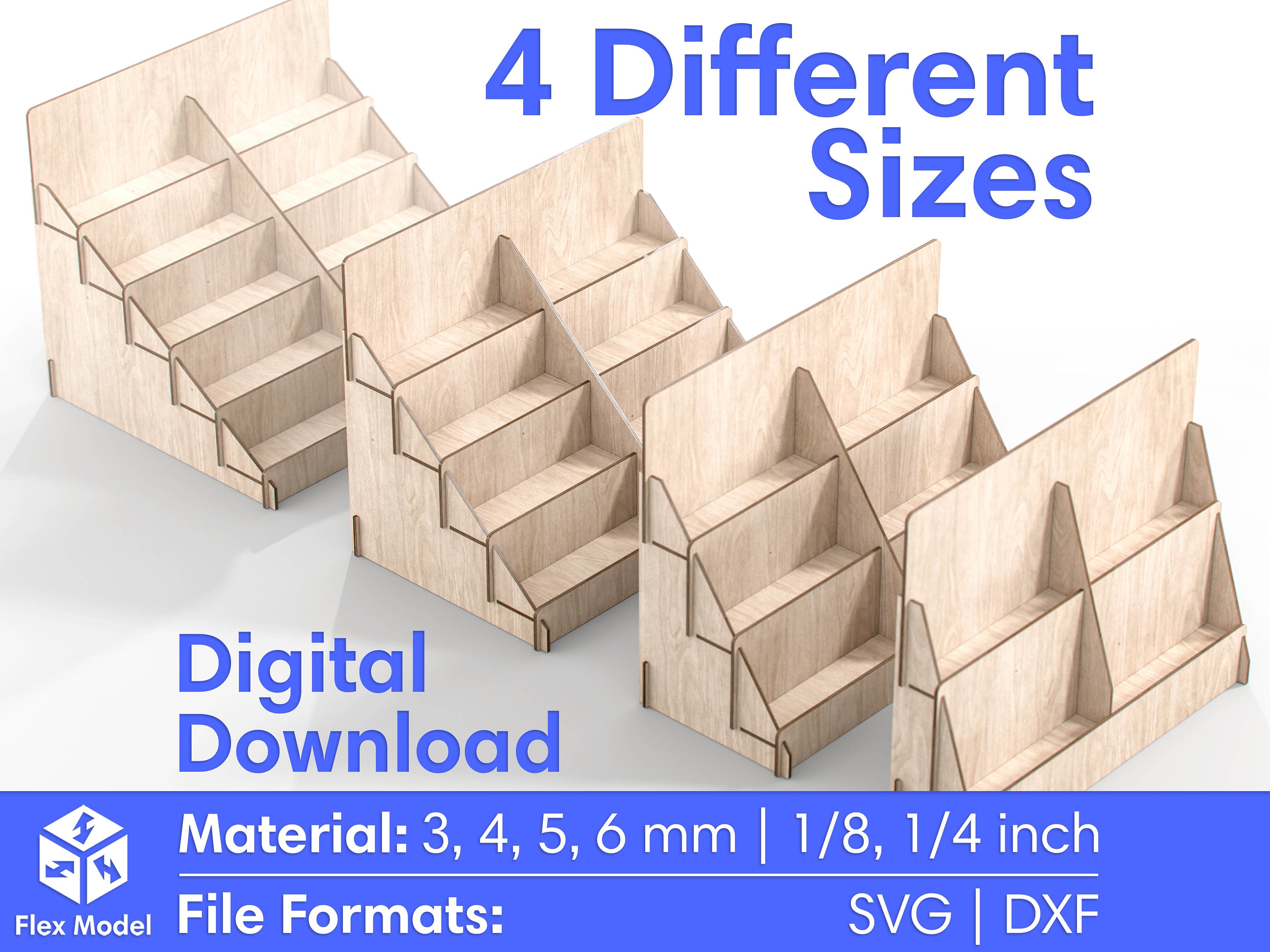 Display Stand 4 Different Sizes - Tiered Display Stand - Display Shelf - Laser Cut Files SVG DXF