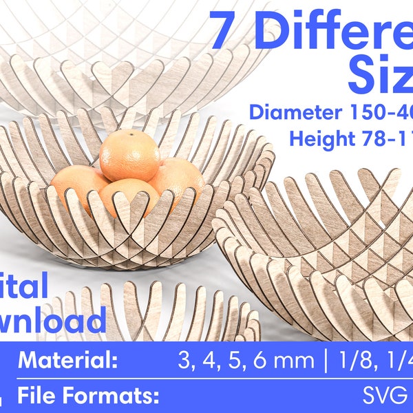 Fruit Bowl Laser Cut Plywood SVG DXF Decorative Dish Multiple Sizes Glowforge