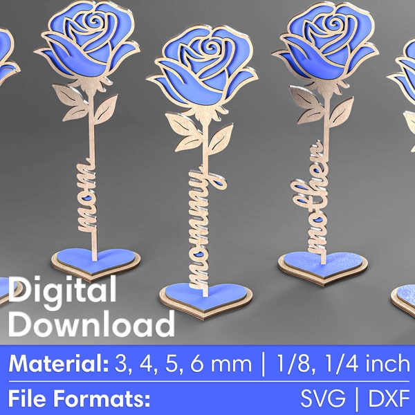 Two Layered Flower Laser Cut Svg Dxf Files, Mothers day gift