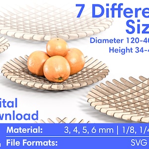 Fruteira cortada a laser contraplacado SVG DXF 7 tamanho 6 espessuras de material - Glowforge