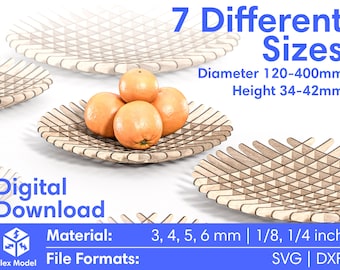 Fruit Bowl Laser Cut Plywood SVG DXF 7 Size 6 material thicknesses - Glowforge