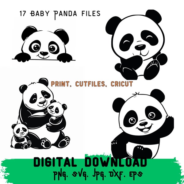 Panda svg, svg panda mignon, bébé panda svg, svg ours panda, silhouette de panda, svg visage de panda, vecteur de panda, animal mignon svg, lot de panda svg