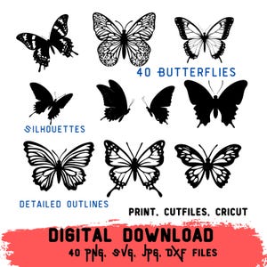 40 butterfly svg clipart bundle, butterfly silhouette, svg files for cricut, butterfly cut files, butterfly outline, butterfly png bundle