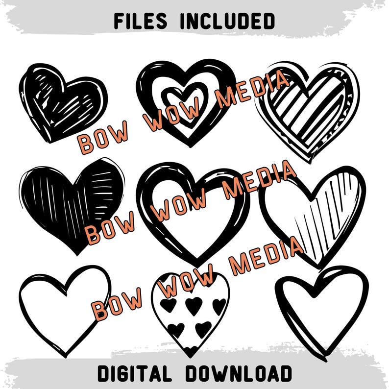 30 Heart PNG, Heart Svg Bundle, Hand Drawn Heart, Valentine Svg, Sketch ...