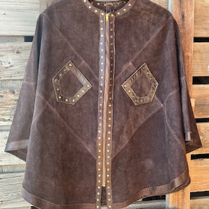 Vintage STUNNING Suede Leather Studded Cape Poncho