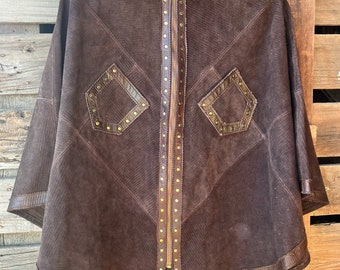Vintage STUNNING Suede Leather Studded Cape Poncho