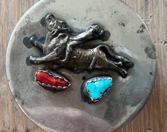 Rodeo Turquoise Coral Snuff Chew Can Lid