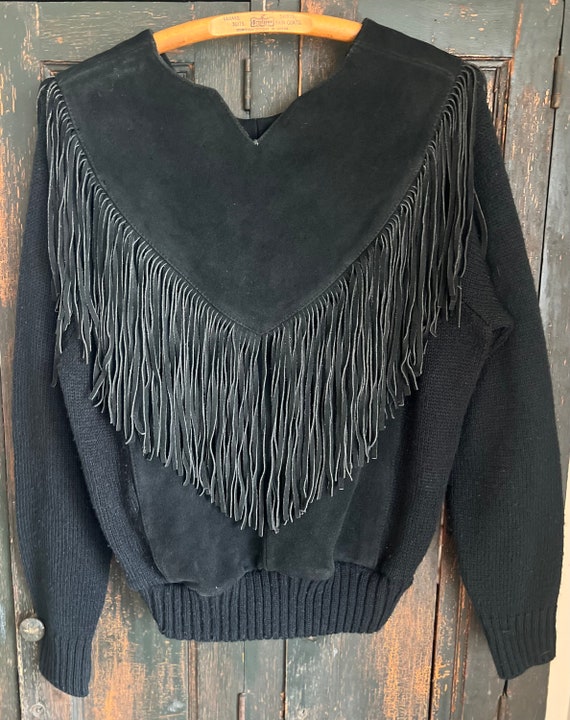 Vintage Pioneer Wear Suede Leather Fringe Sweater 