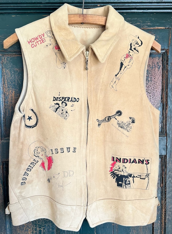 Vintage Western Graphic Vest Hand Painted