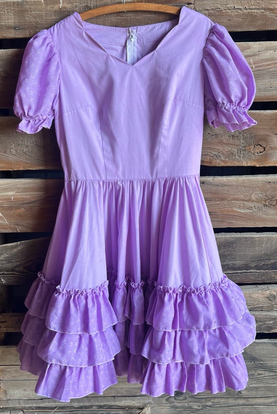 Vintage Lavender Ruffled Square Dancing Dress