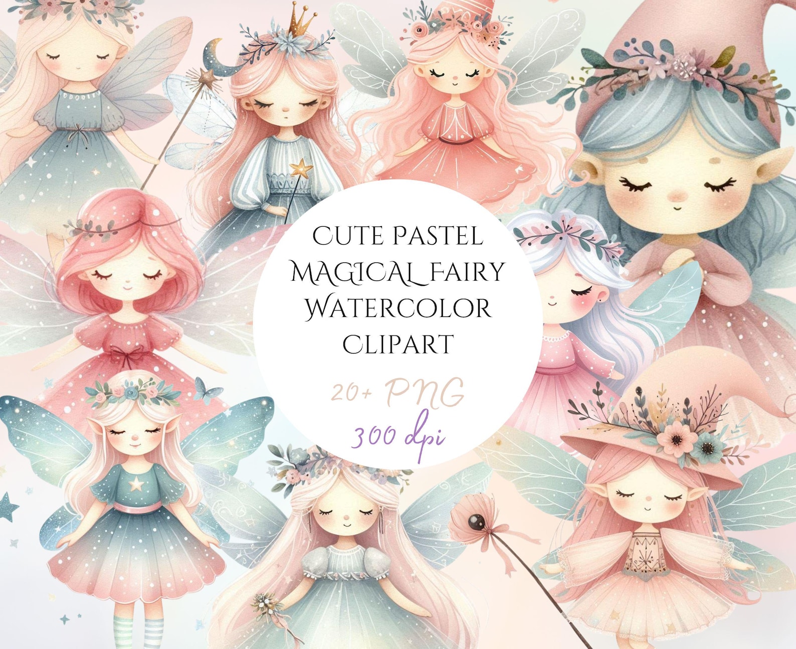 Cute Magical Fairy Pastel Watercolor Clipart, Pastel Magic Fairy PNG ...