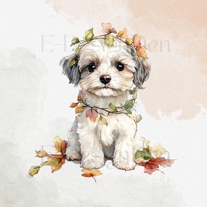 Cute Floral Dog Clipart | Whimsical Watercolor Puppy PNG | Pastel Dog Art Download | Digital Dog Illustration | Dog Png For Commercial Use