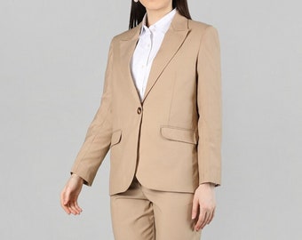 Slim Fit Frauen Hellbraun Business Anzug mit Hose für Abschlussball, Arbeit, Meetings, Street Wear, Partywear, Geschenk, Weihnachten (Mantel + Hose)