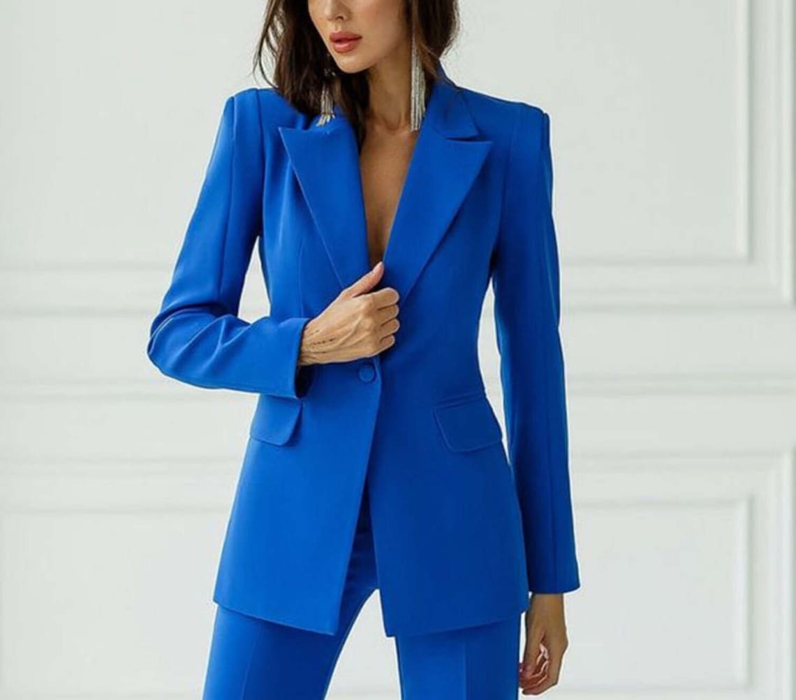 Women Royal Blue Business Suit With Bell Bottom Trouser for - Etsy
