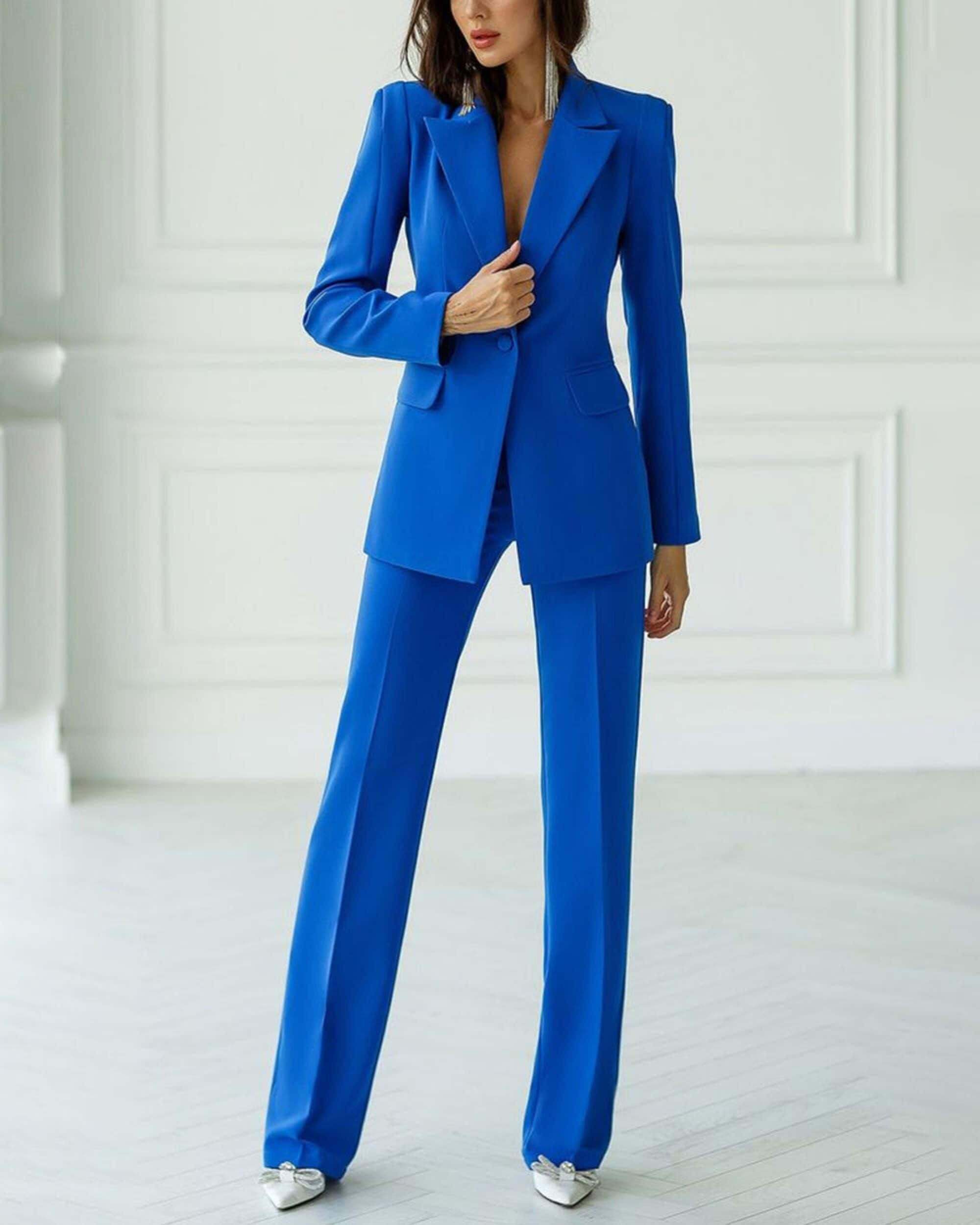 Royal Blue Pantsuit Formal Womens, Classic Fit Pantsuit for Tall