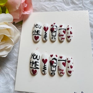 Valentine’s Day  white with heart/love Press on nails