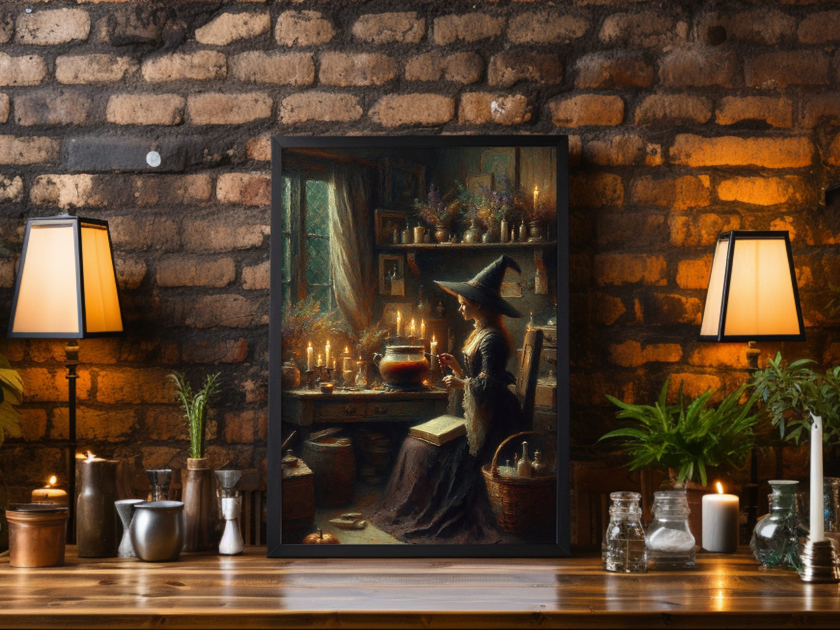 Victorian Witch Brewing Potion in Moody Vintage-inspired Wall Art ...