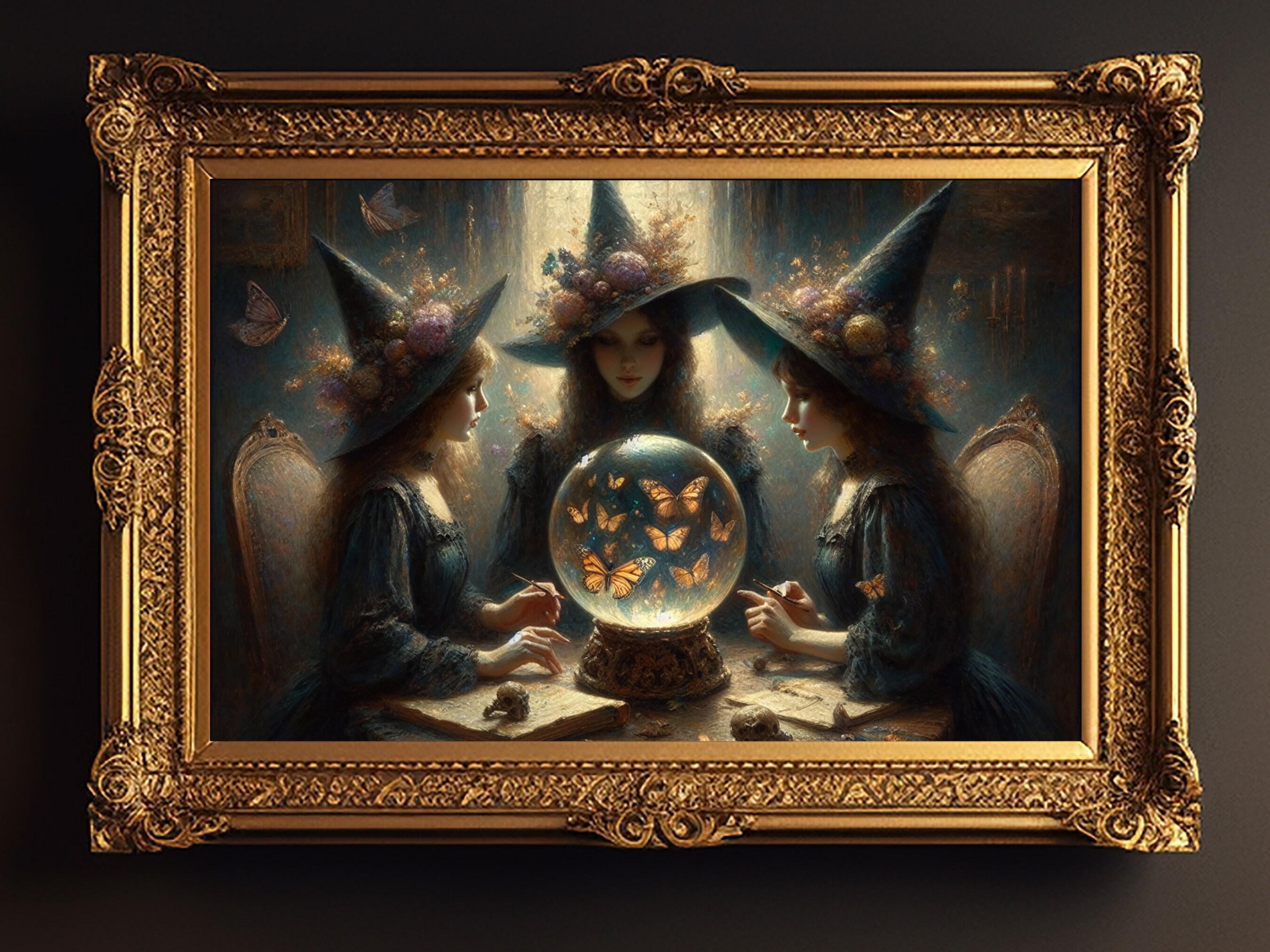 Victorian Witches Around a Fantastical Crystal Ball Premium Matte