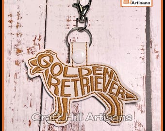 Golden Retriever Embroidered  Keyring: Retriever Dog Bag Tag