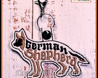 Embroidered German Sheperd Keyring: Dog Bag Tag